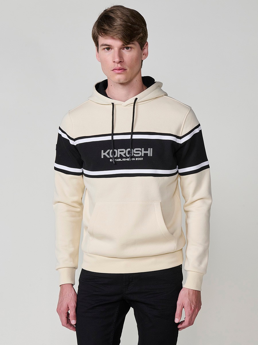 Men’s off-white hoodie in cotton and polyester blend for comfort, durability and modern urban style. 5