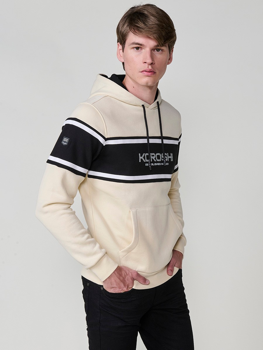 Men’s off-white hoodie in cotton and polyester blend for comfort, durability and modern urban style. 3