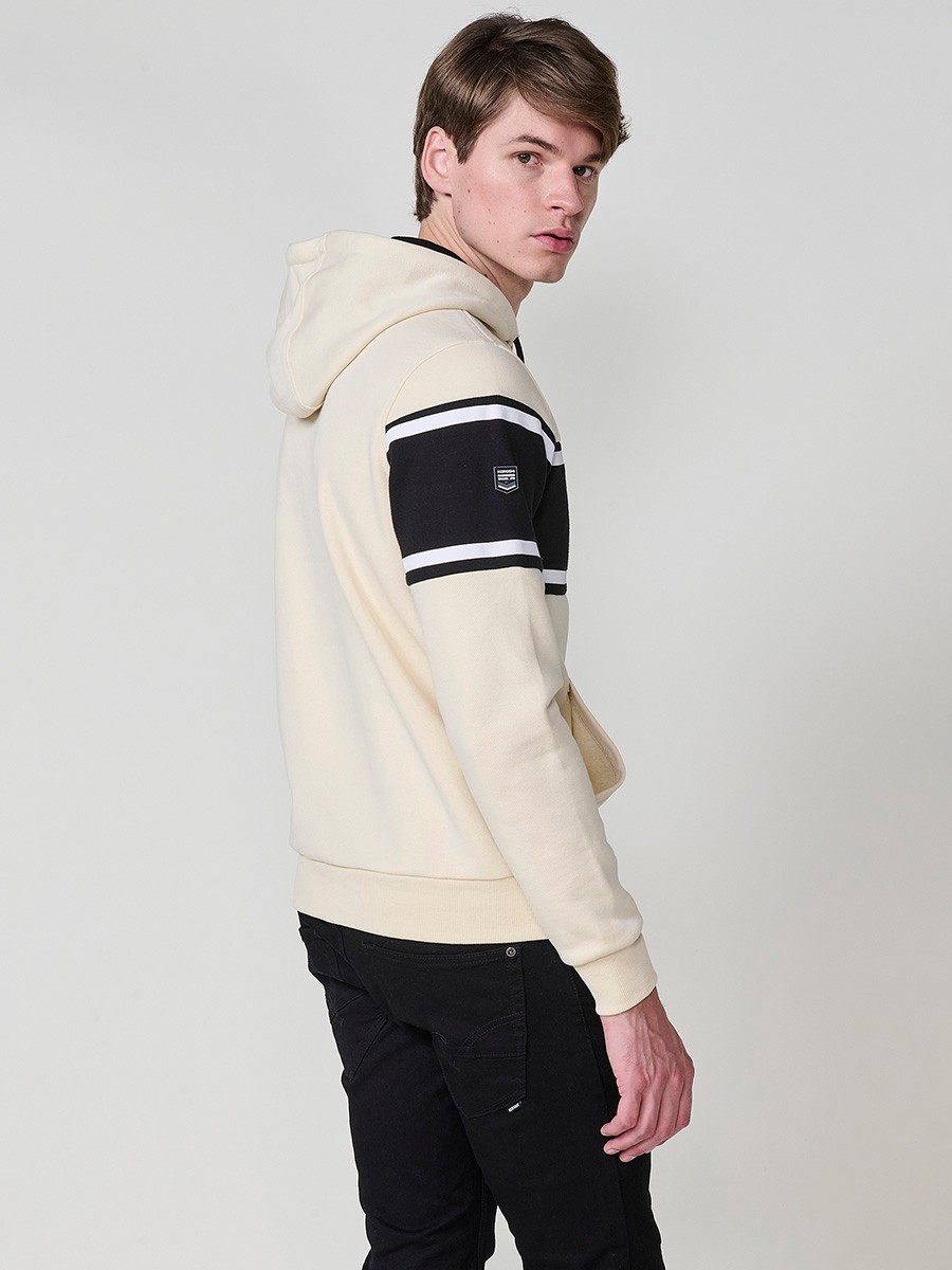 Men’s off-white hoodie in cotton and polyester blend for comfort, durability and modern urban style. 6