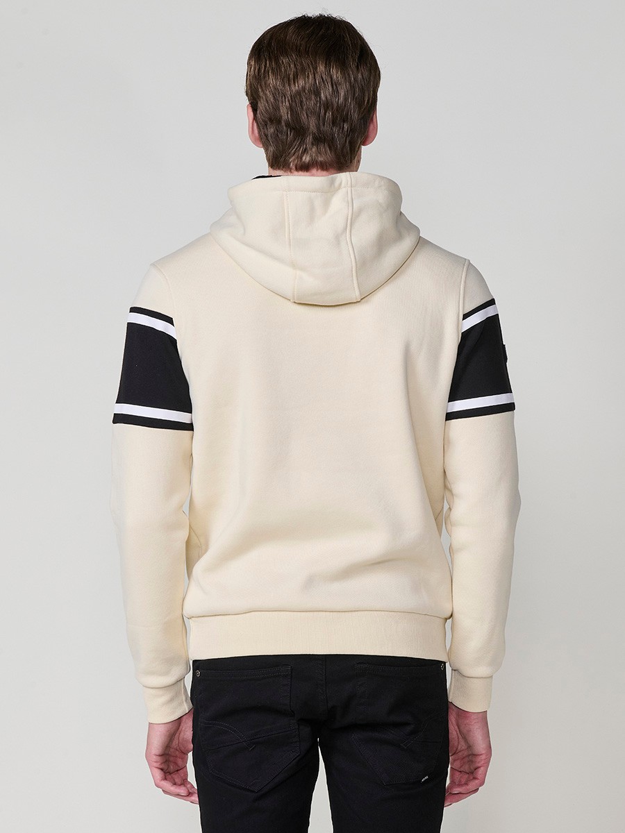 Men’s off-white hoodie in cotton and polyester blend for comfort, durability and modern urban style. 4