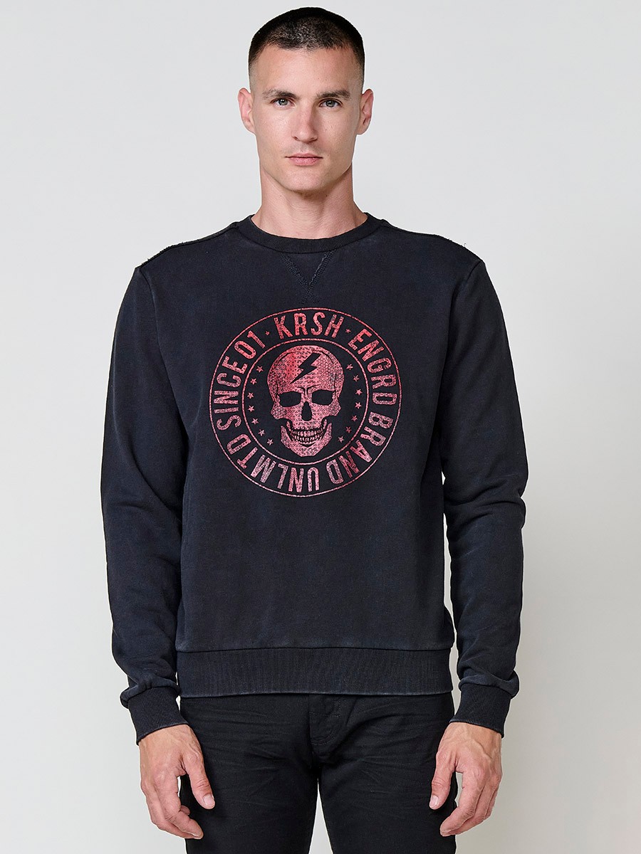 Sweat-shirt homme noir à capuche et manches longues. Mélange coton et polyester, confortable et polyvalent.