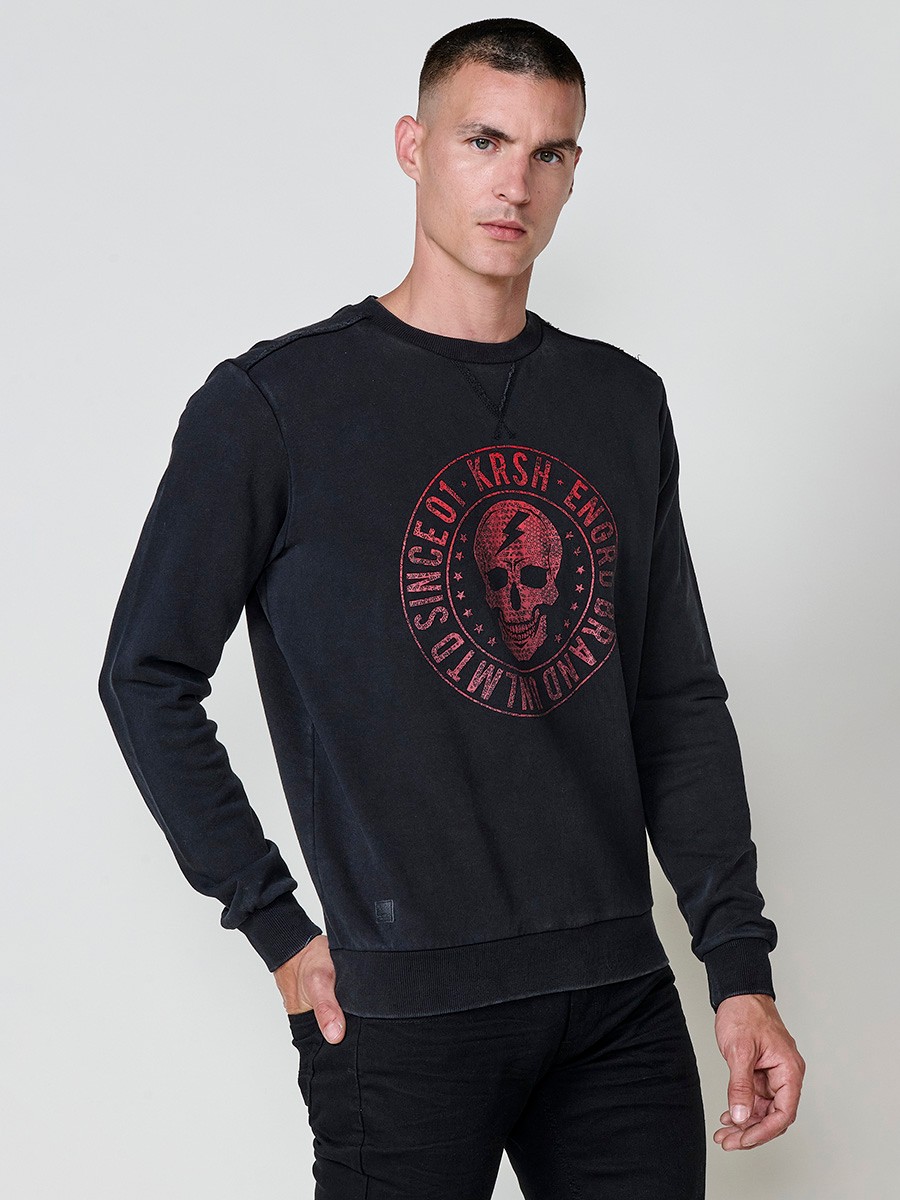 Sweat-shirt homme noir à capuche et manches longues. Mélange coton et polyester, confortable et polyvalent.