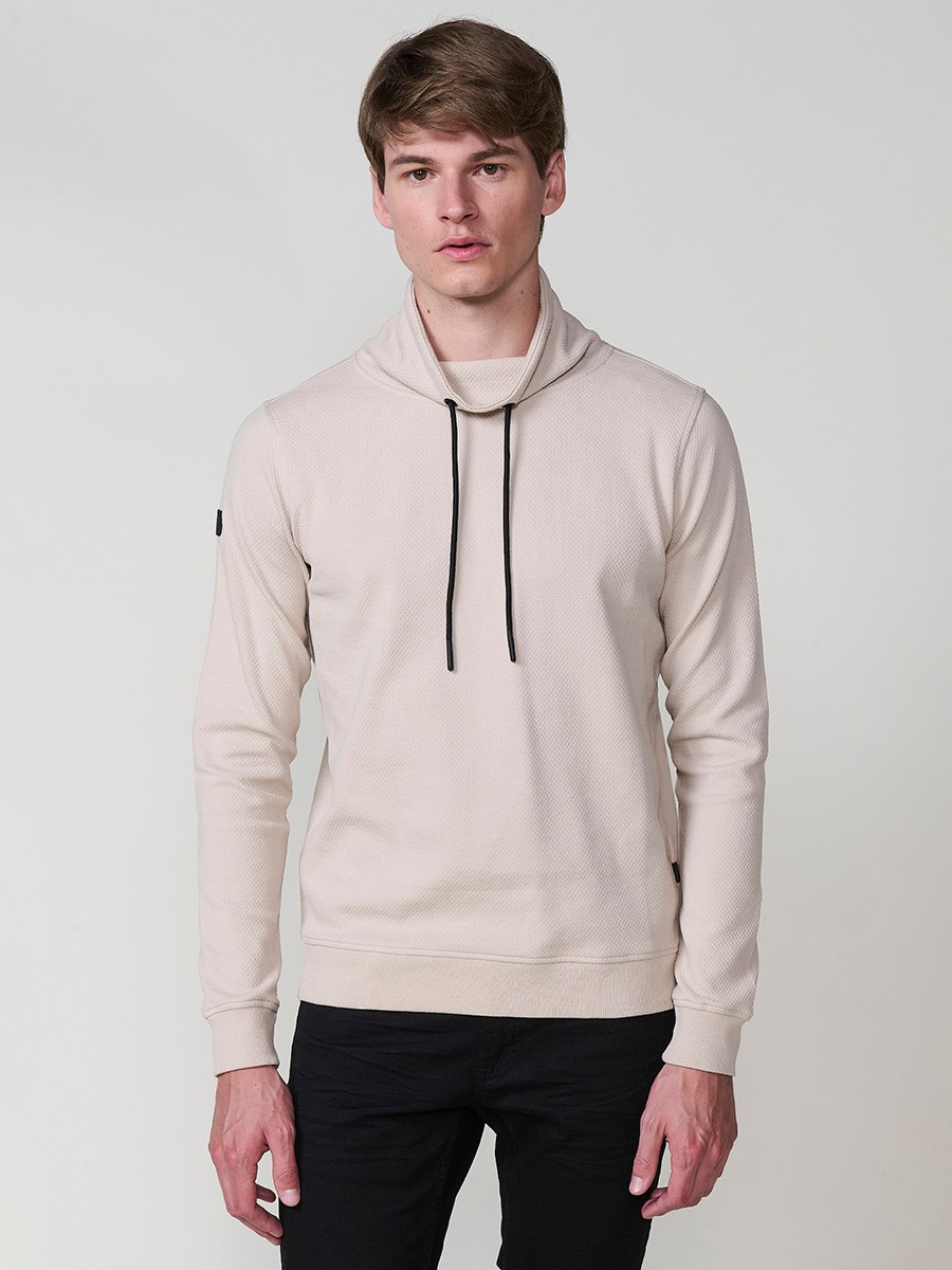Men’s beige sweatshirt with long sleeves and high neck. Cotton and polyester blend for comfort and modern style.