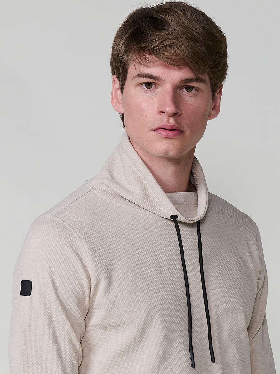 Men’s beige sweatshirt with long sleeves and high neck. Cotton and polyester blend for comfort and modern style.