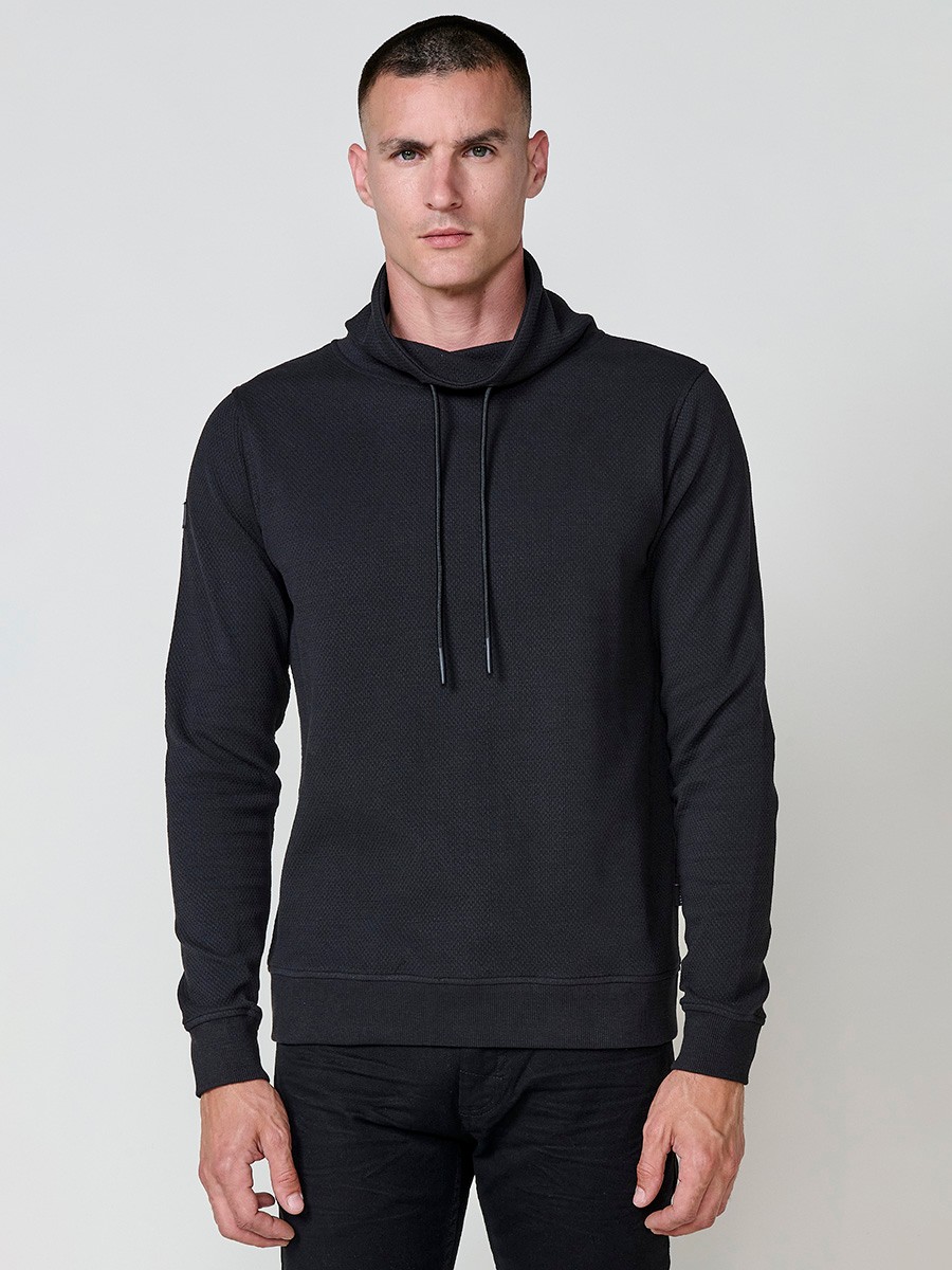 Men’s black sweatshirt with long sleeves and high neck. Cotton and polyester blend for comfort and modern style.