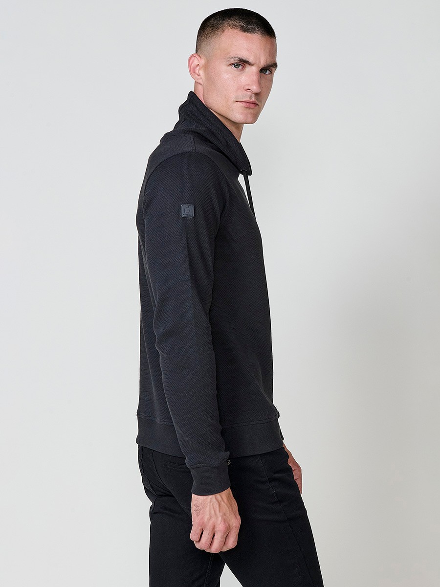 Men’s black sweatshirt with long sleeves and high neck. Cotton and polyester blend for comfort and modern style.