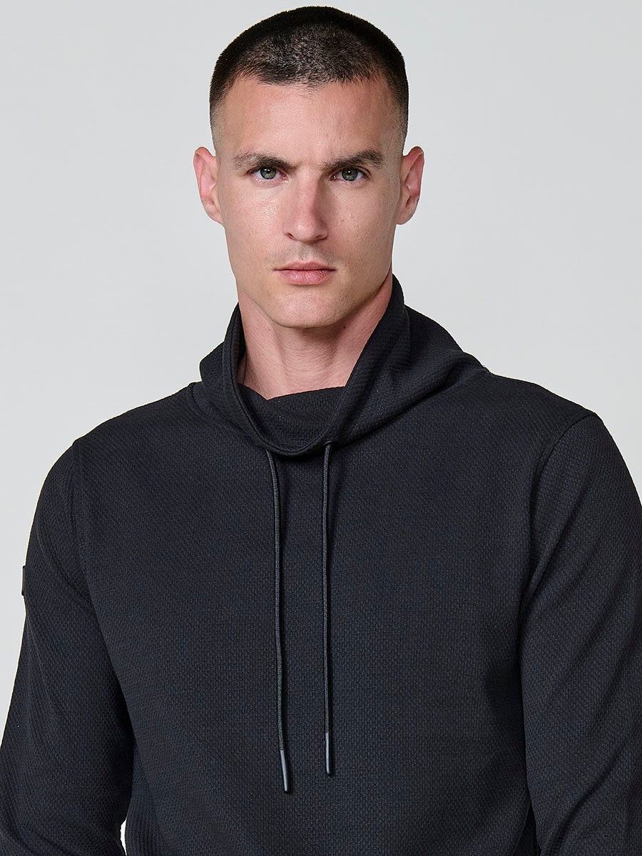 Men’s black sweatshirt with long sleeves and high neck. Cotton and polyester blend for comfort and modern style.