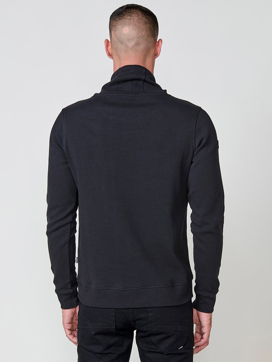 Men’s black sweatshirt with long sleeves and high neck. Cotton and polyester blend for comfort and modern style.