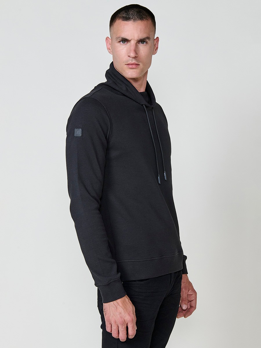 Men’s black sweatshirt with long sleeves and high neck. Cotton and polyester blend for comfort and modern style.