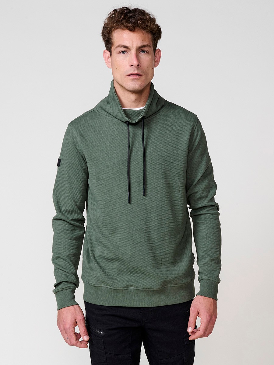Men’s khaki sweatshirt with long sleeves and high neck. Cotton and polyester blend for comfort and modern style.