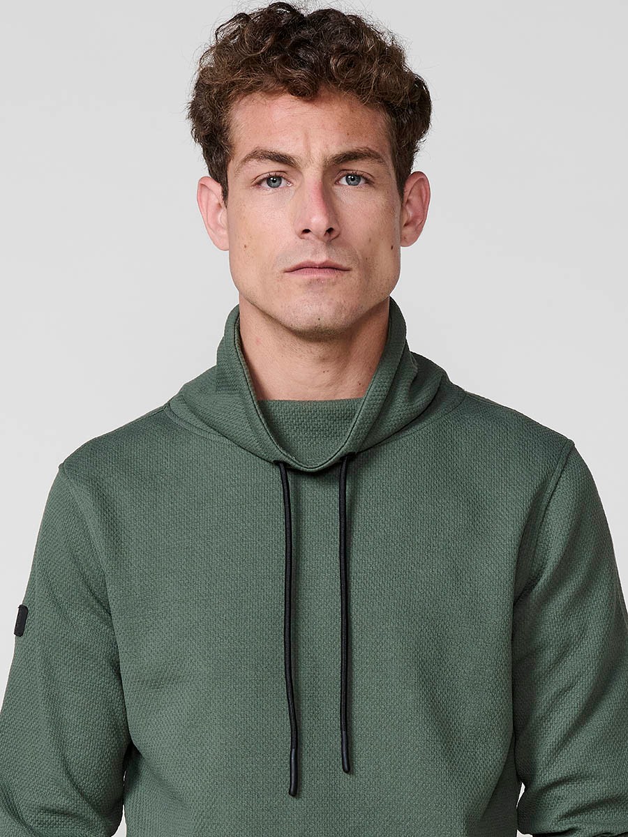 Men’s khaki sweatshirt with long sleeves and high neck. Cotton and polyester blend for comfort and modern style.