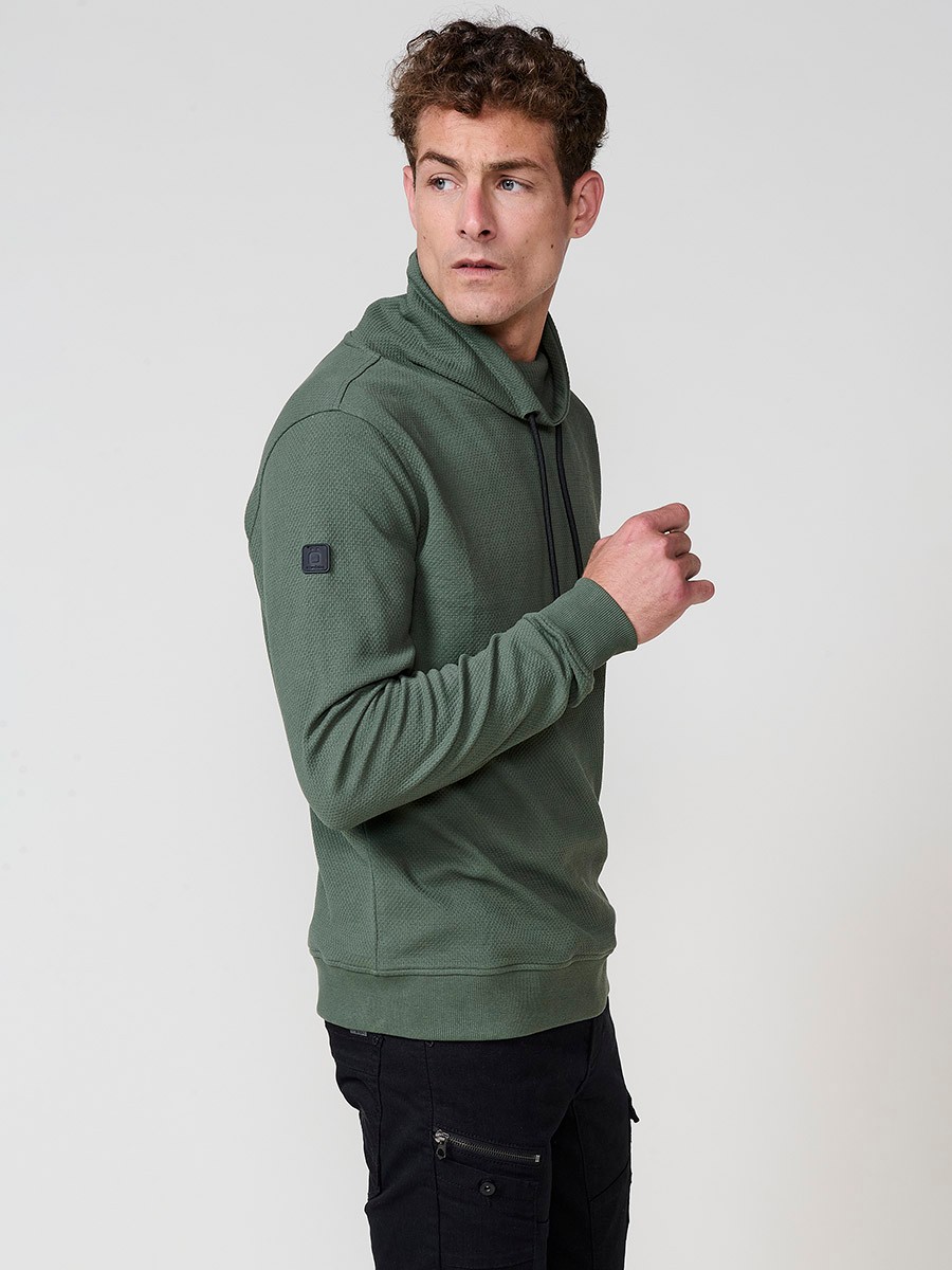 Men’s khaki sweatshirt with long sleeves and high neck. Cotton and polyester blend for comfort and modern style.