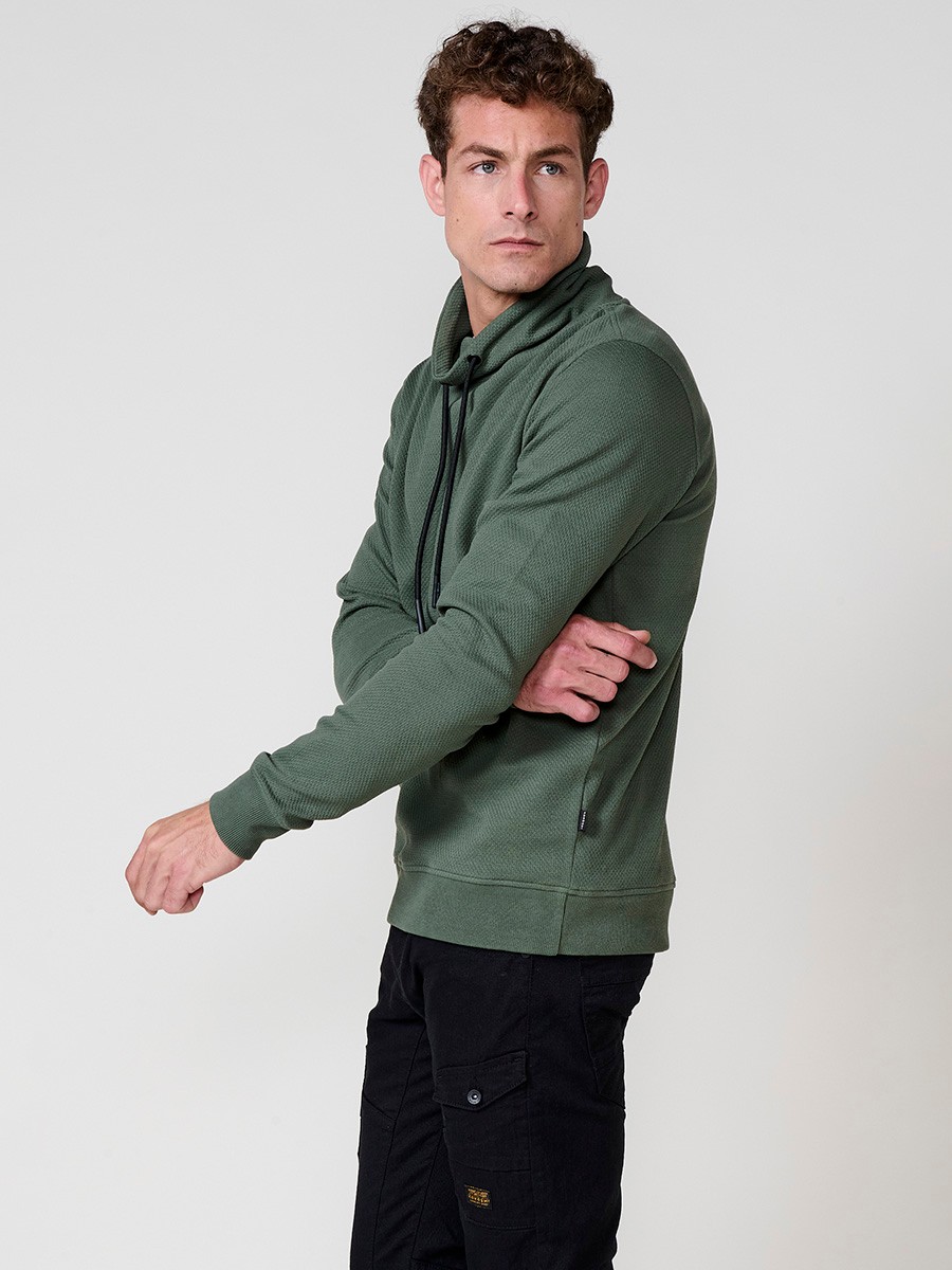 Men’s khaki sweatshirt with long sleeves and high neck. Cotton and polyester blend for comfort and modern style.