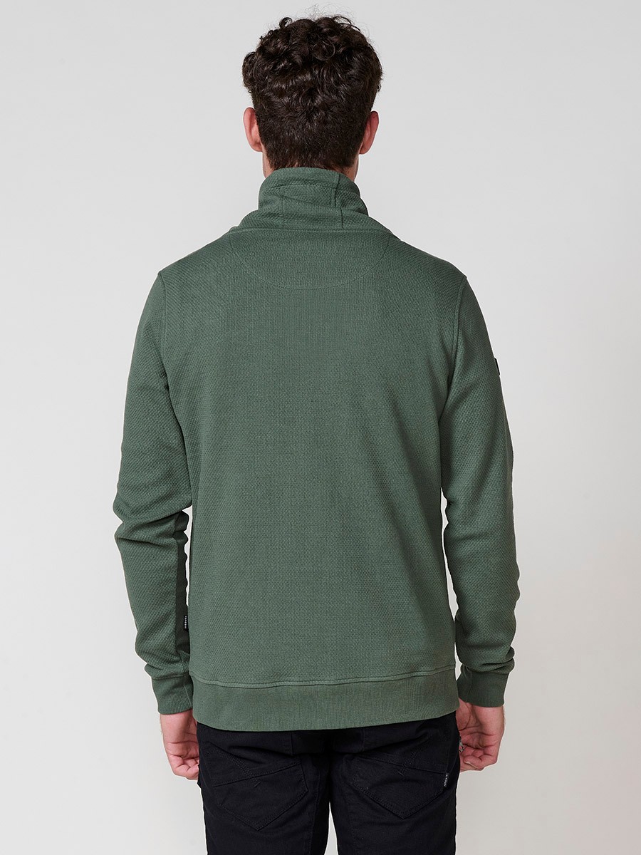 Men’s khaki sweatshirt with long sleeves and high neck. Cotton and polyester blend for comfort and modern style.