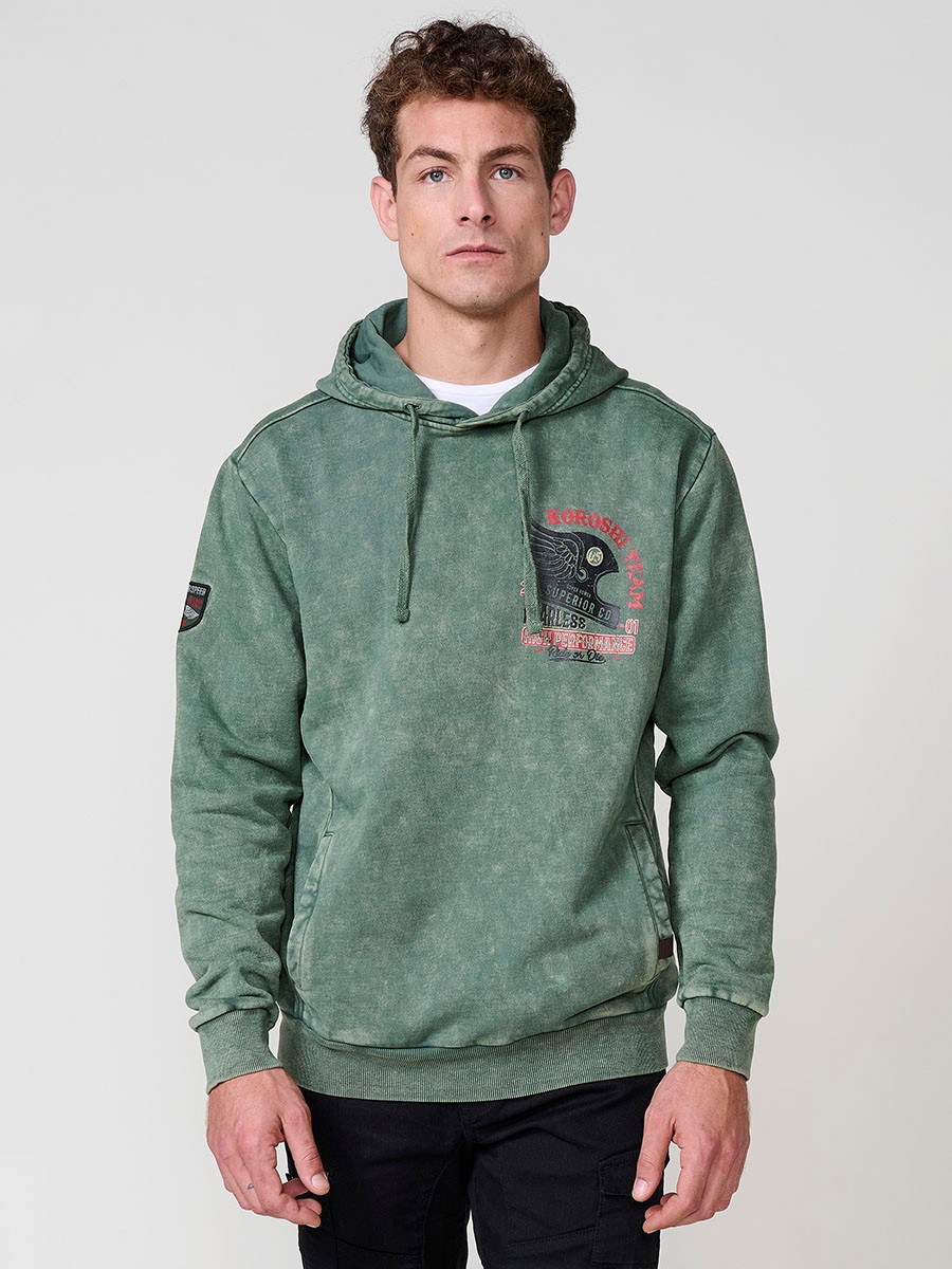 Sudadera kaki de hombre con capucha y manga larga. Confección en algodón y poliéster para un estilo urbano y cómodo.