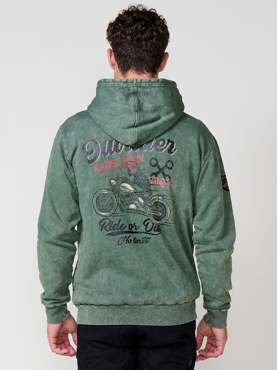 Sudadera kaki de hombre con capucha y manga larga. Confección en algodón y poliéster para un estilo urbano y cómodo.
