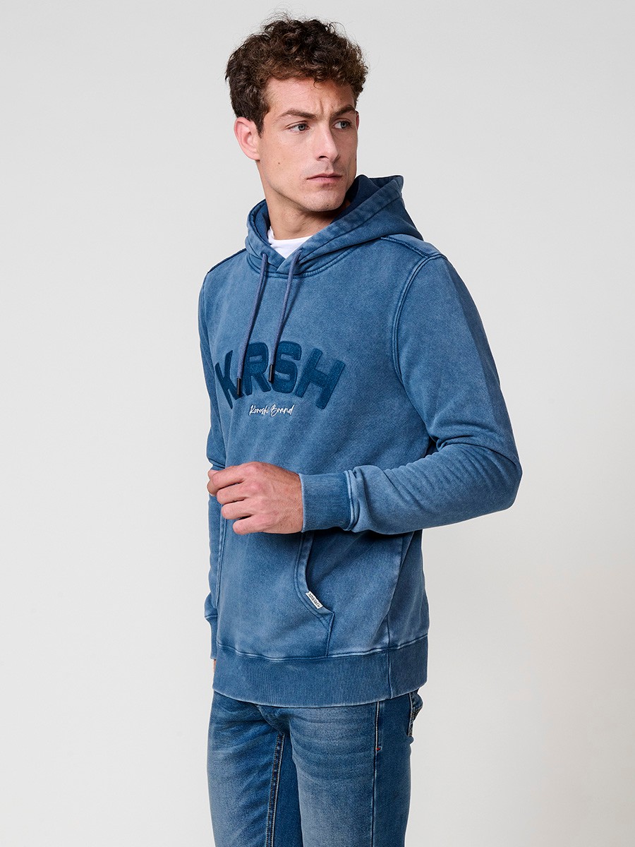 Sudadera azul de hombre con capucha y manga larga. Confección en algodón y poliéster para un estilo urbano y cómodo.