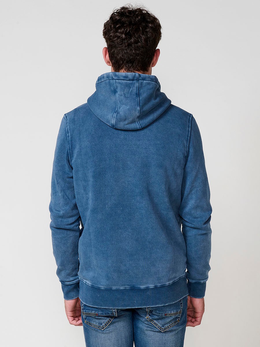 Sudadera azul de hombre con capucha y manga larga. Confección en algodón y poliéster para un estilo urbano y cómodo.