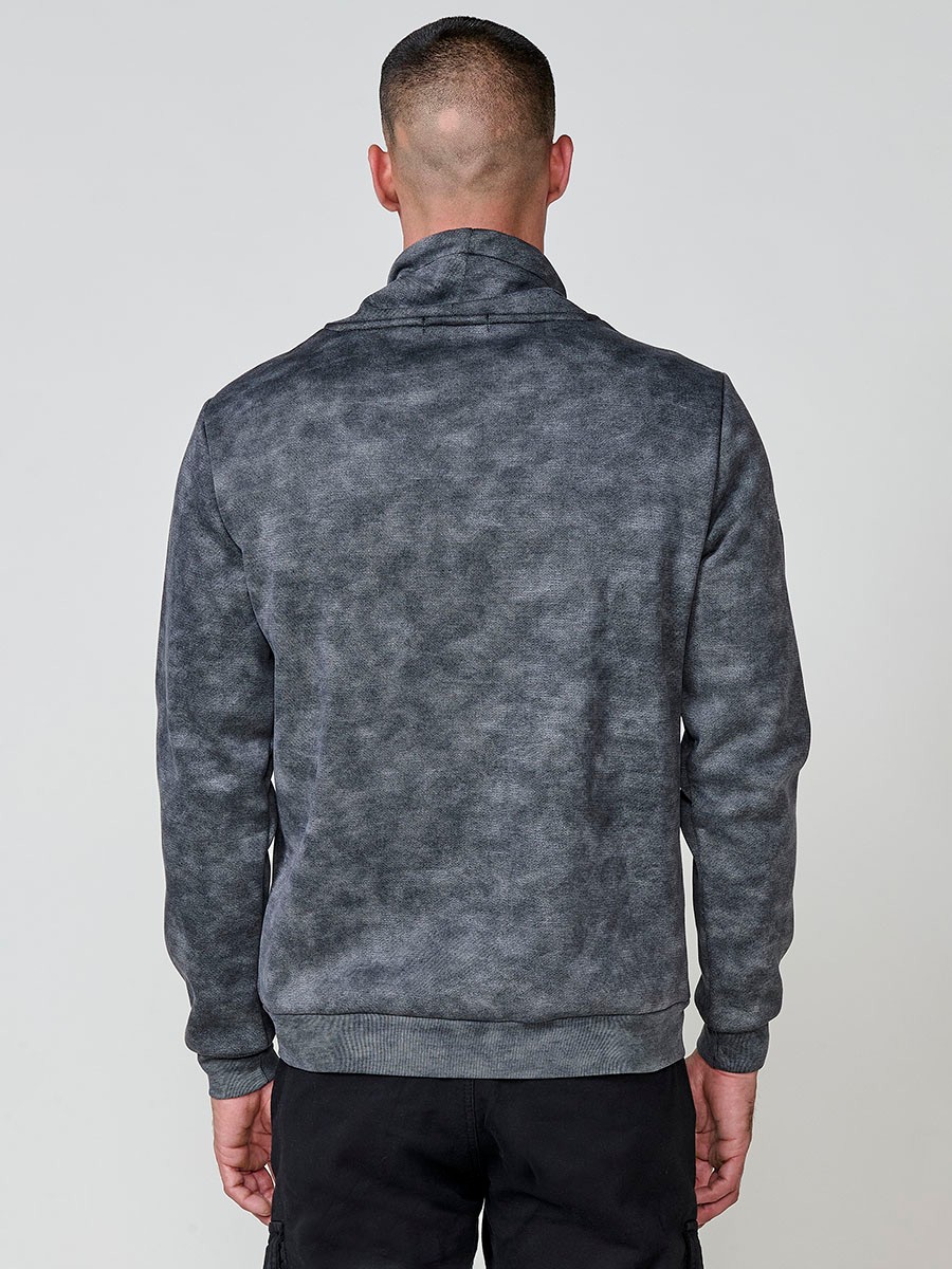 Sudadera gris de hombre con cuello alto y manga larga. Exterior en poliéster e interior en algodón para máxima comodidad.