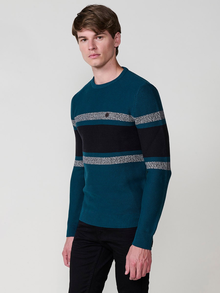 Jersey tricot hombre color petróleo manga larga cuello redondo