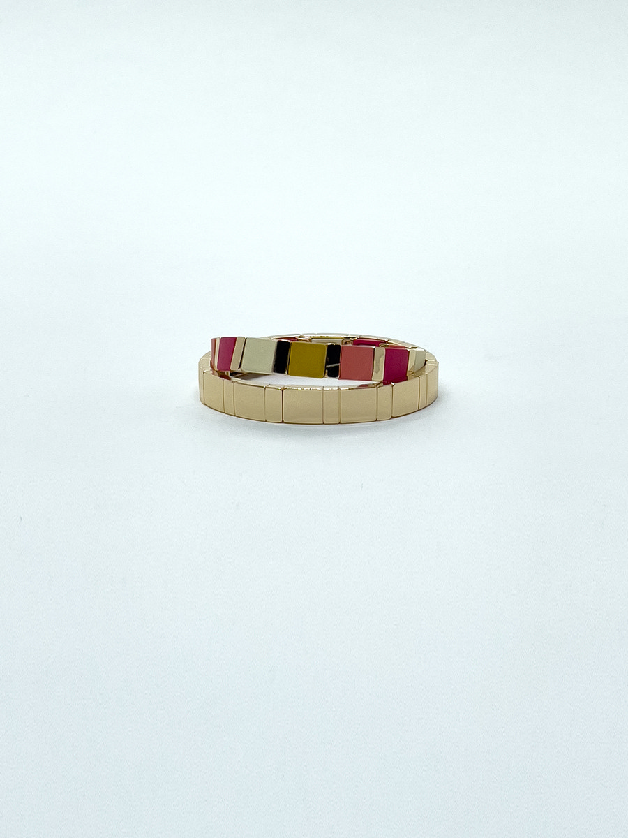 Set de 2 bracelets élastiques multicolores avec détails dorés pour femme