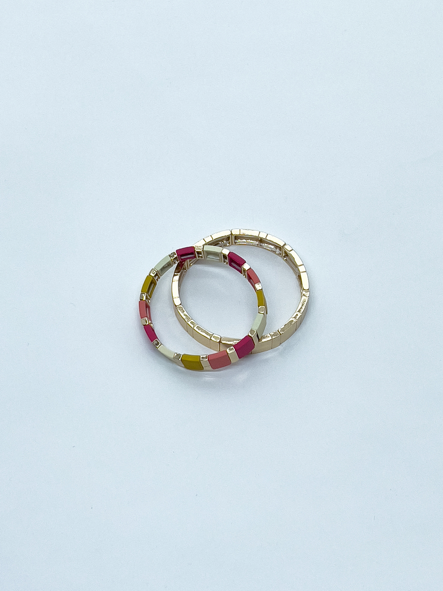 Set de 2 bracelets élastiques multicolores avec détails dorés pour femme 1