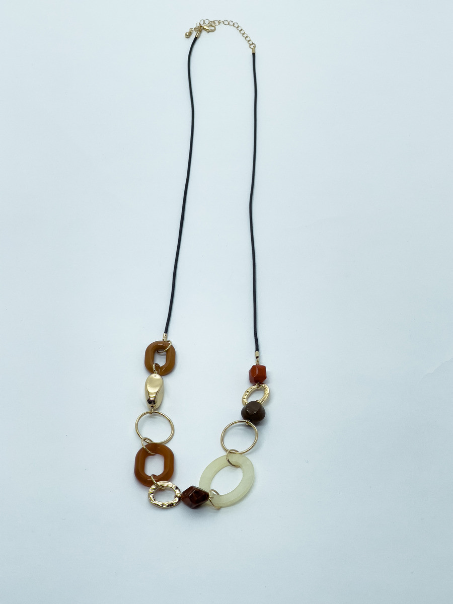 Long multicolor necklace with mixed materials and lobster clasp for women