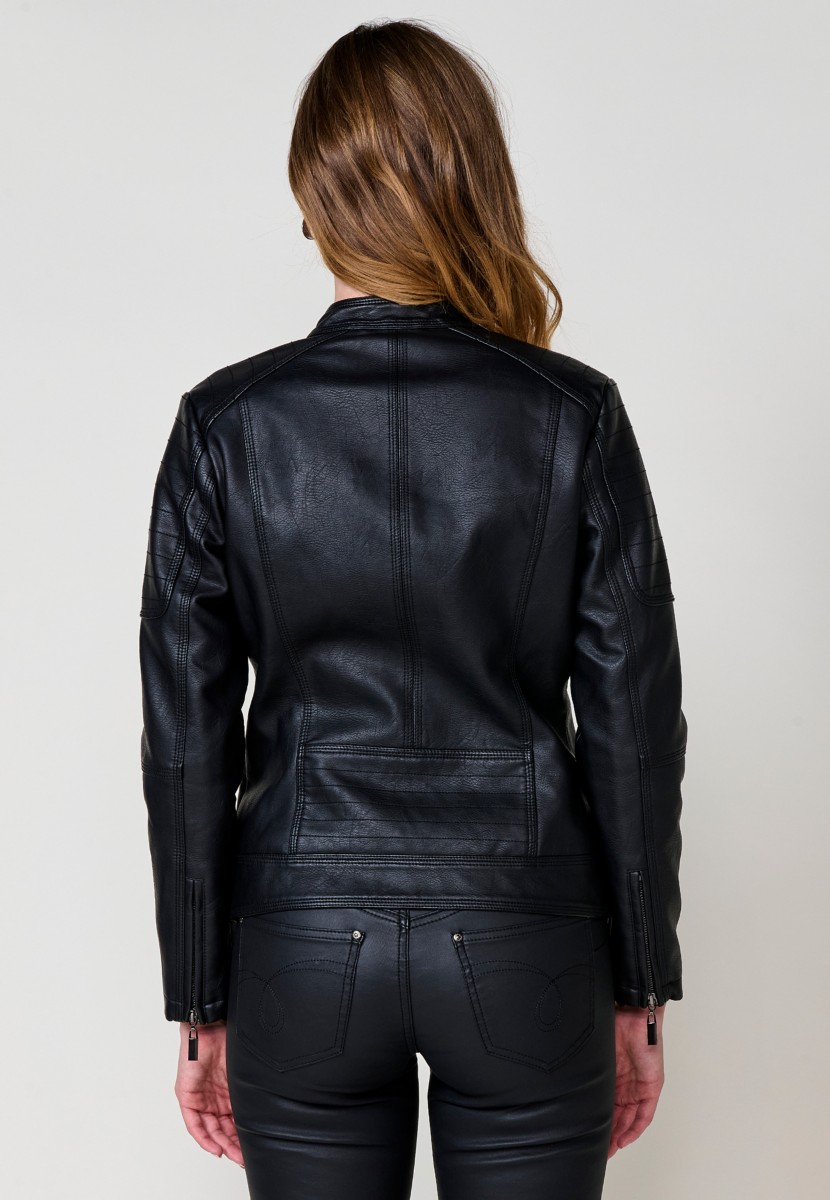 Women's black faux leather biker jacket