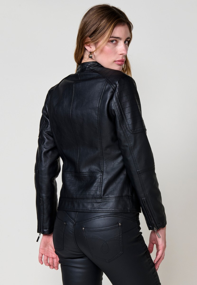 Women's black faux leather biker jacket