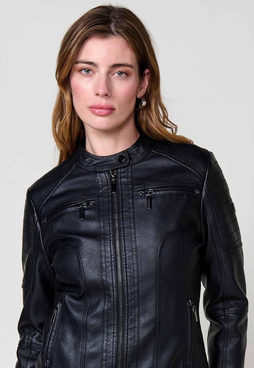 Women's black faux leather biker jacket