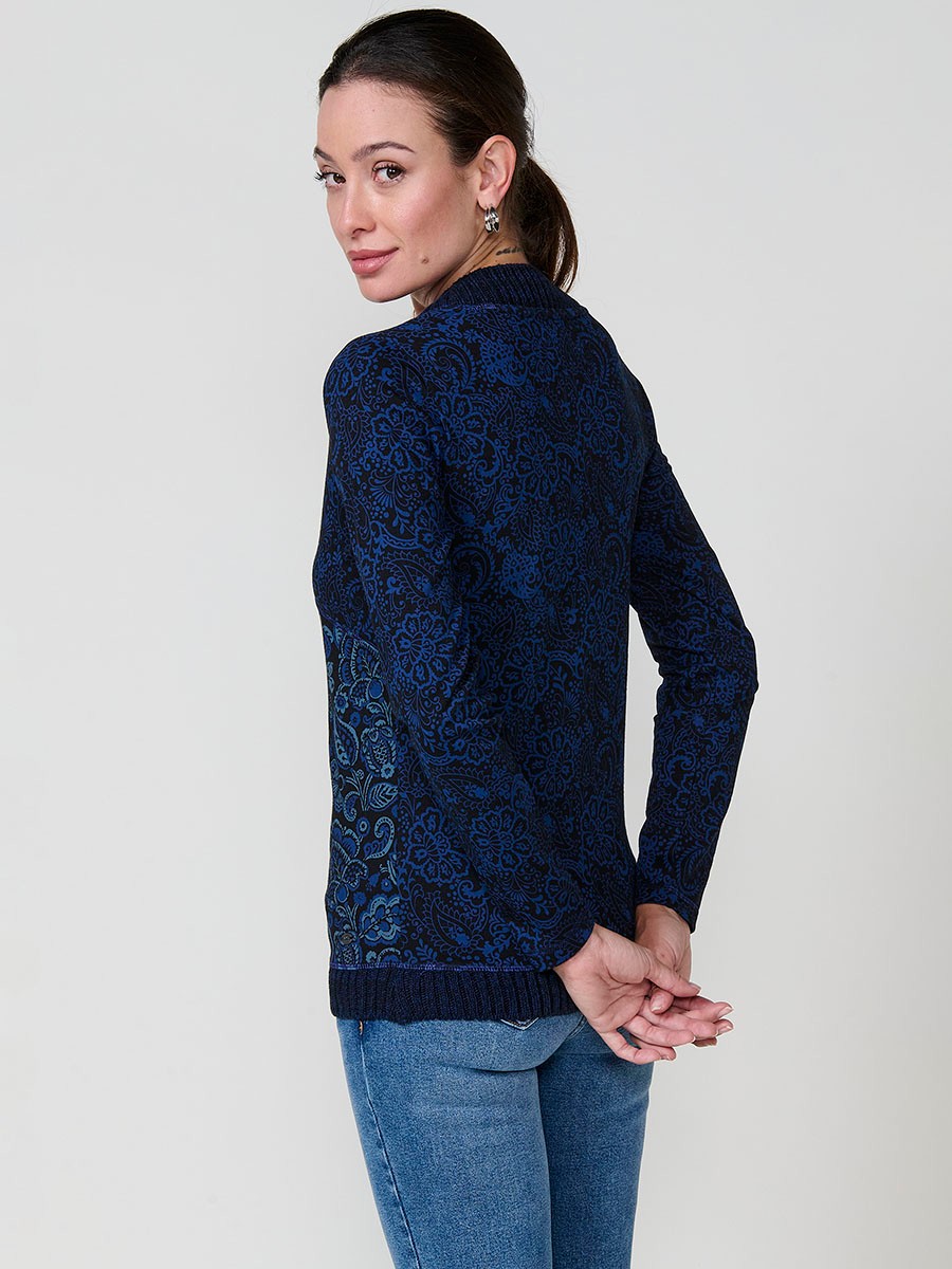 Haut bleu femme coton col en V avec broderie florale et imprimés variés 6