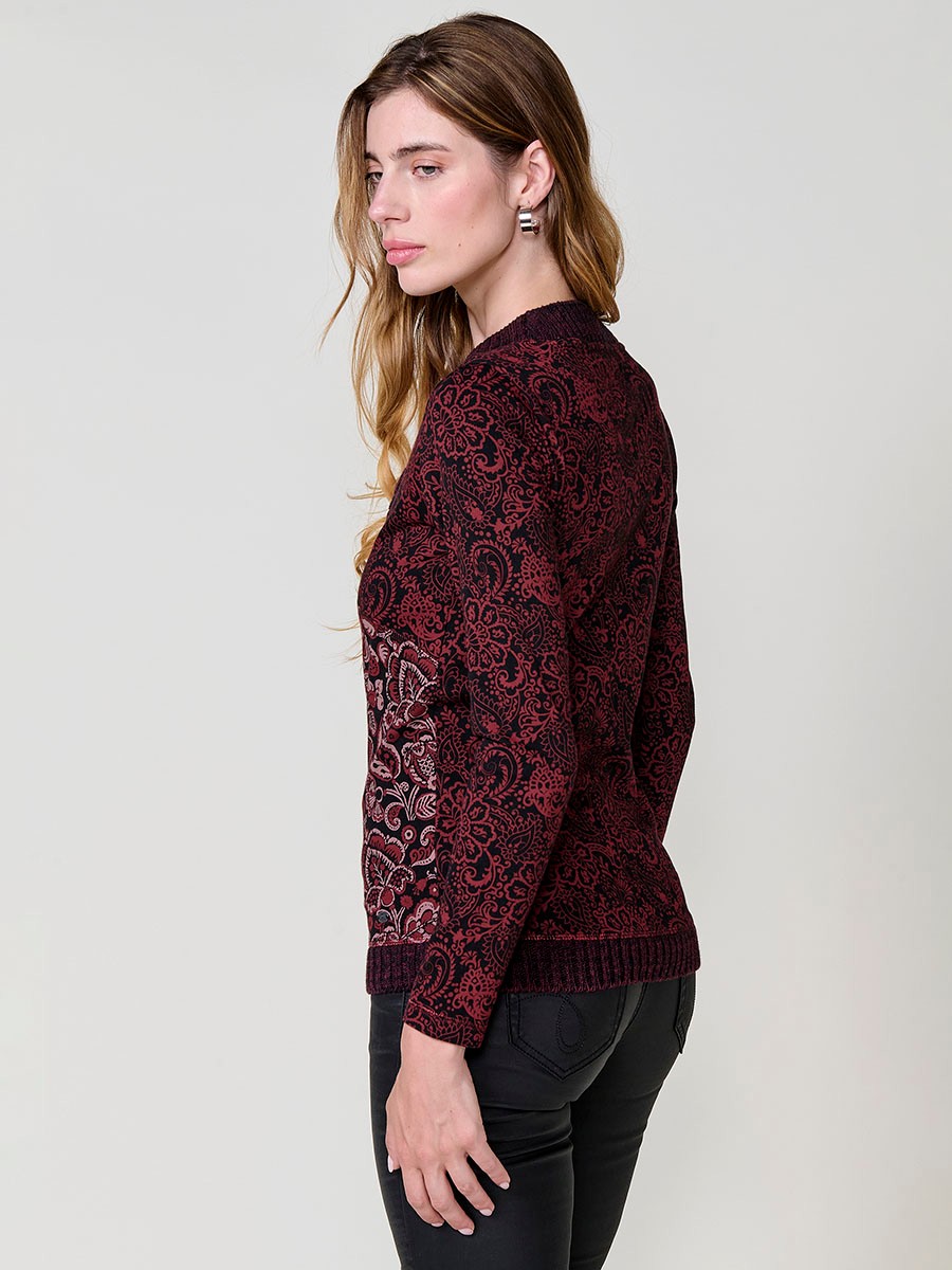Haut bordeaux femme coton col en V croisé avec broderie florale 6