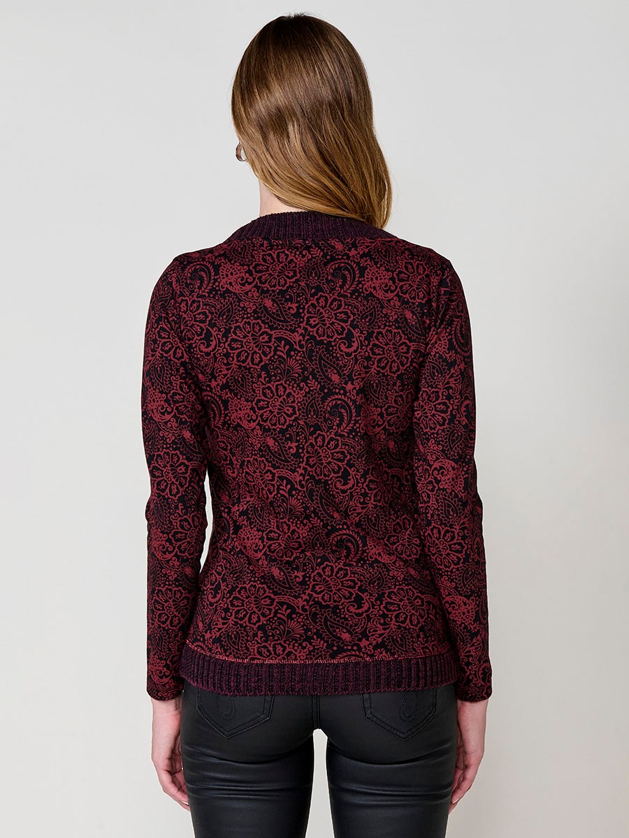 Haut bordeaux femme coton col en V croisé avec broderie florale 5