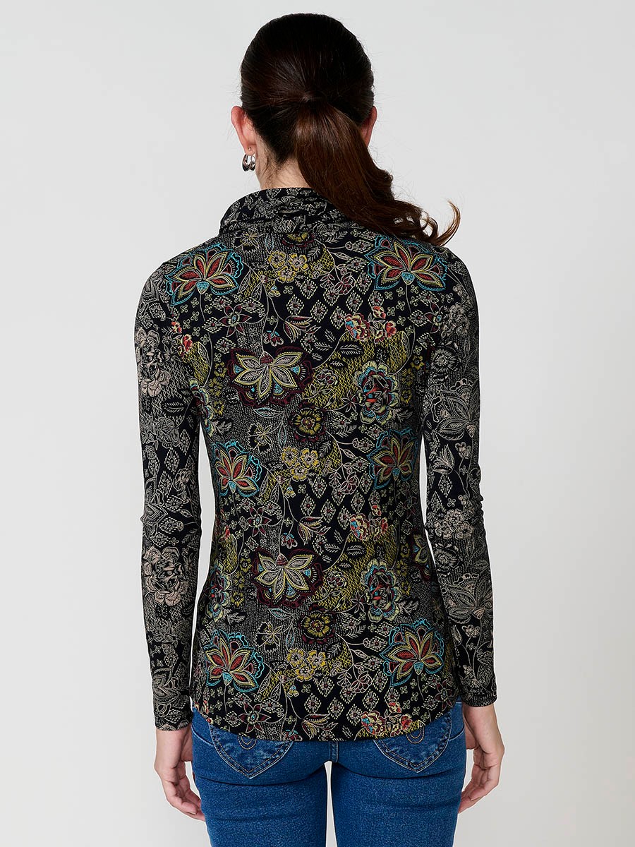 Camiseta mujer multicolor manga larga cuello vuelto con estampado floral 3