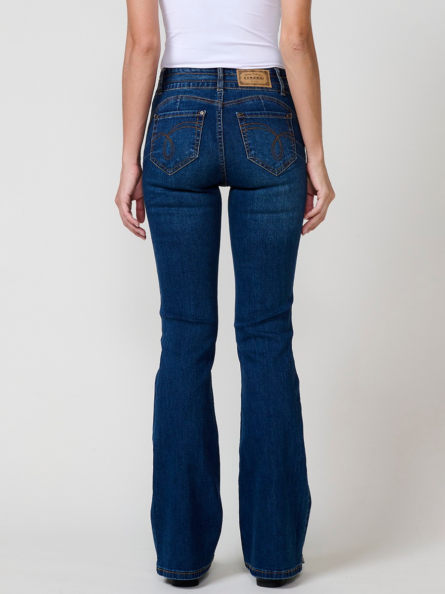 Pantalón jeans azul oscuro mujer boot cut push up con lentejuelas 4