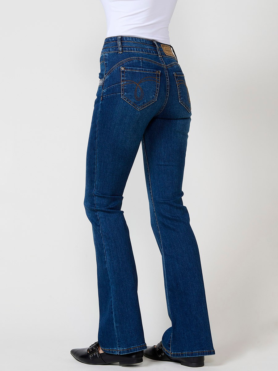 Pantalón jeans azul oscuro mujer boot cut push up con lentejuelas 7
