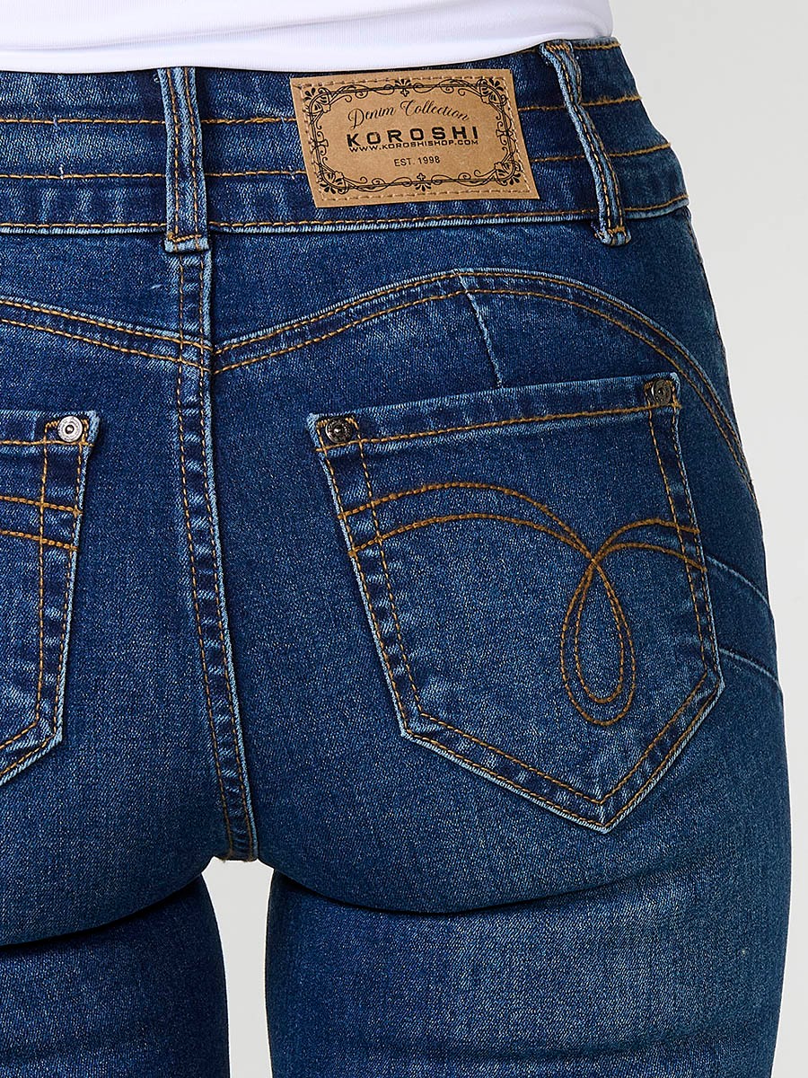 Pantalón jeans azul oscuro mujer boot cut push up con lentejuelas 5