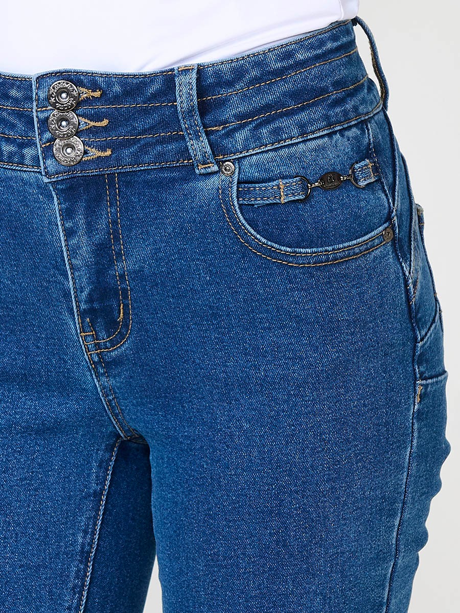 Pantalón jeans azul medio mujer boot cut push up elástico 4