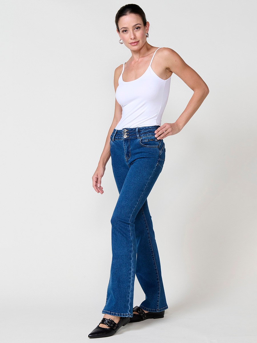 Pantalón jeans azul medio mujer boot cut push up elástico