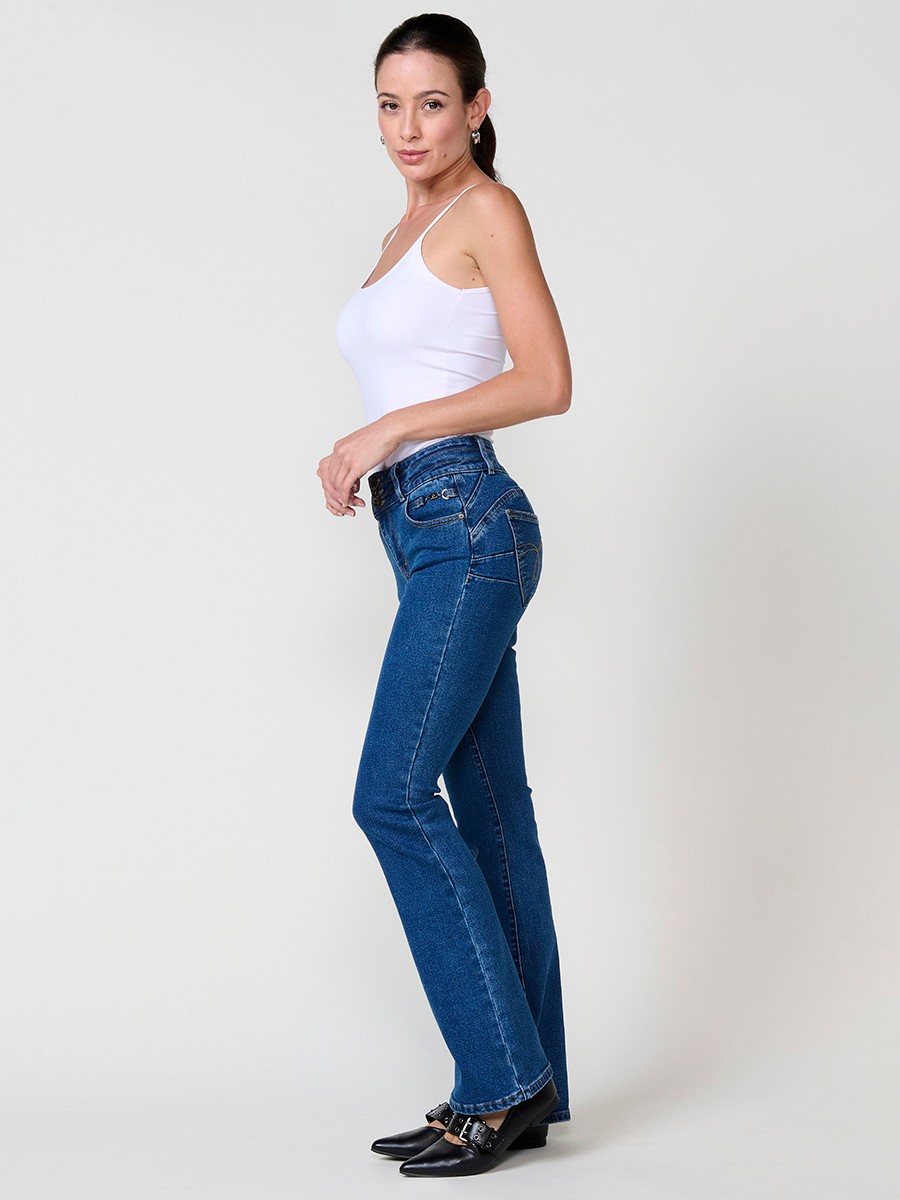Pantalón jeans azul medio mujer boot cut push up elástico 1