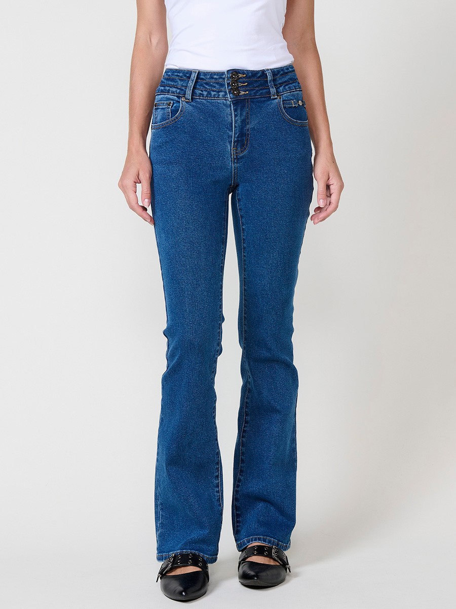 Pantalón jeans azul medio mujer boot cut push up elástico 3