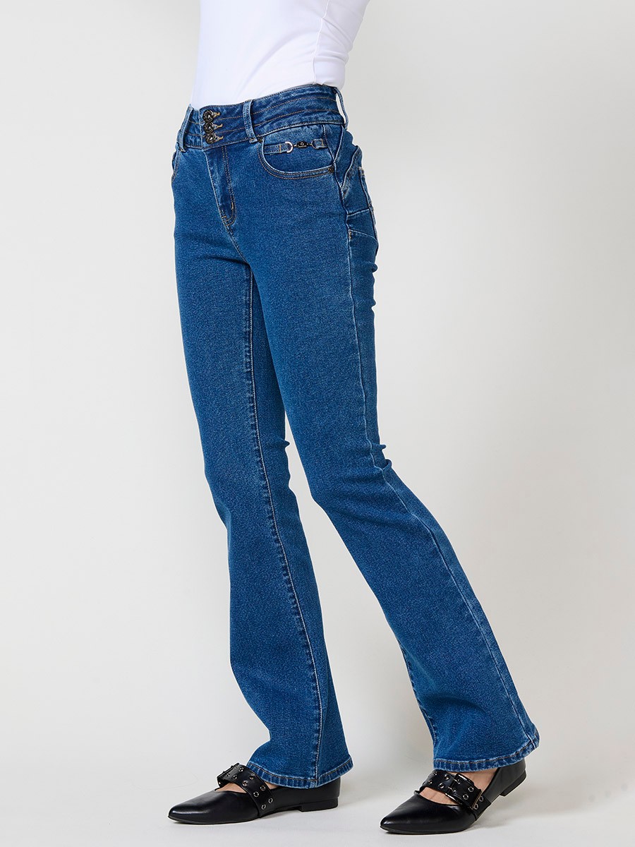 Pantalón jeans azul medio mujer boot cut push up elástico 7