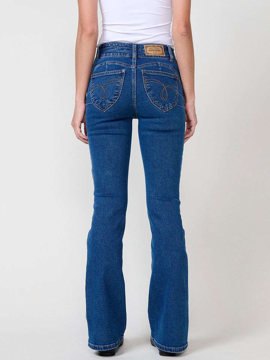 Pantalón jeans azul medio mujer boot cut push up elástico 8
