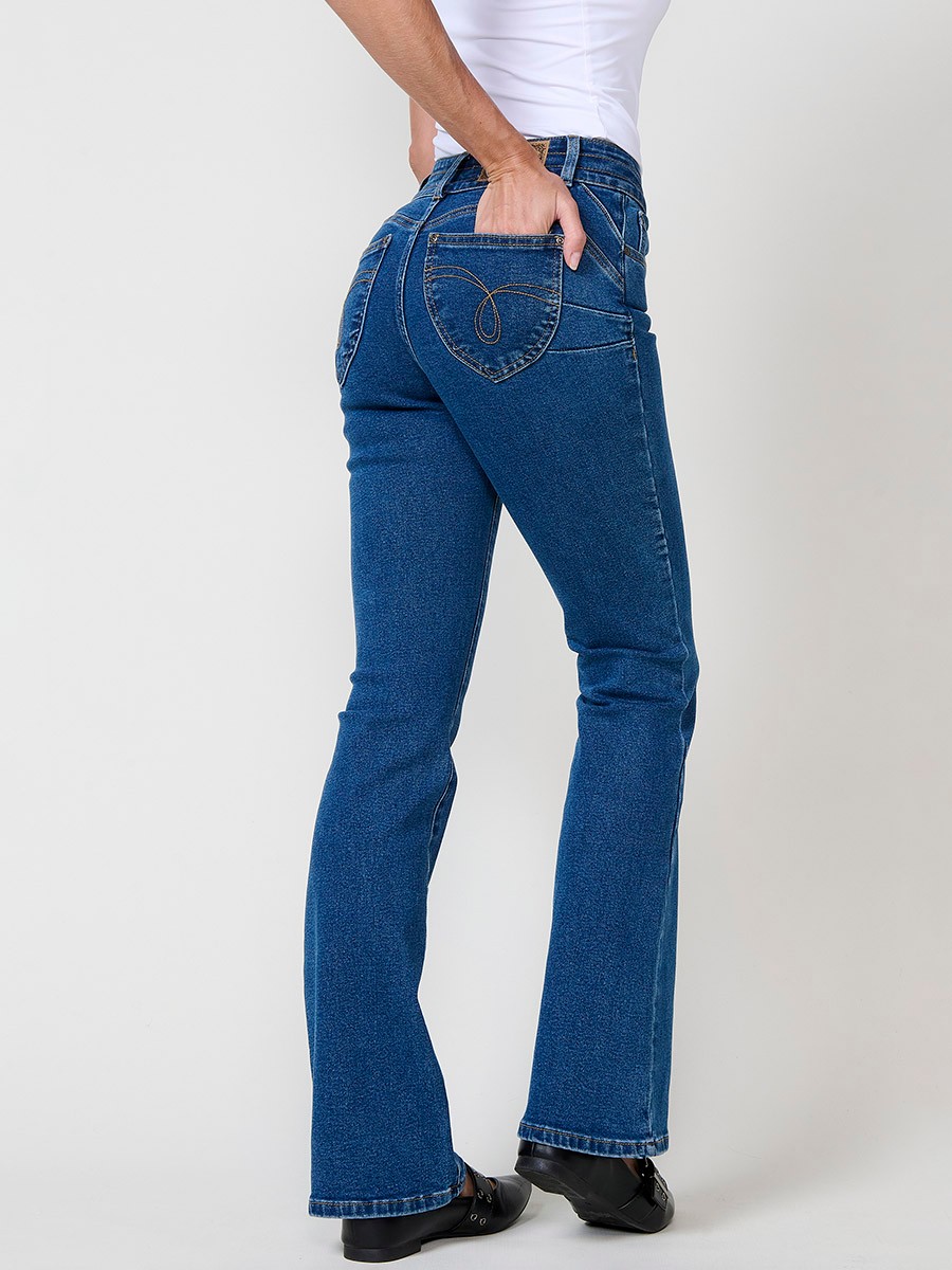Pantalón jeans azul medio mujer boot cut push up elástico 6