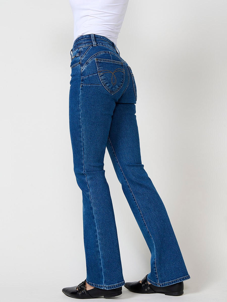 Pantalón jeans azul medio mujer boot cut push up elástico 5