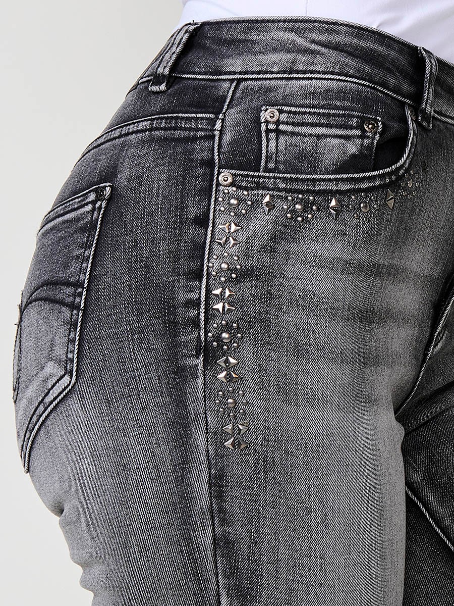 Pantalons texans negres dona boot cut amb tacs metàl·lics de colors