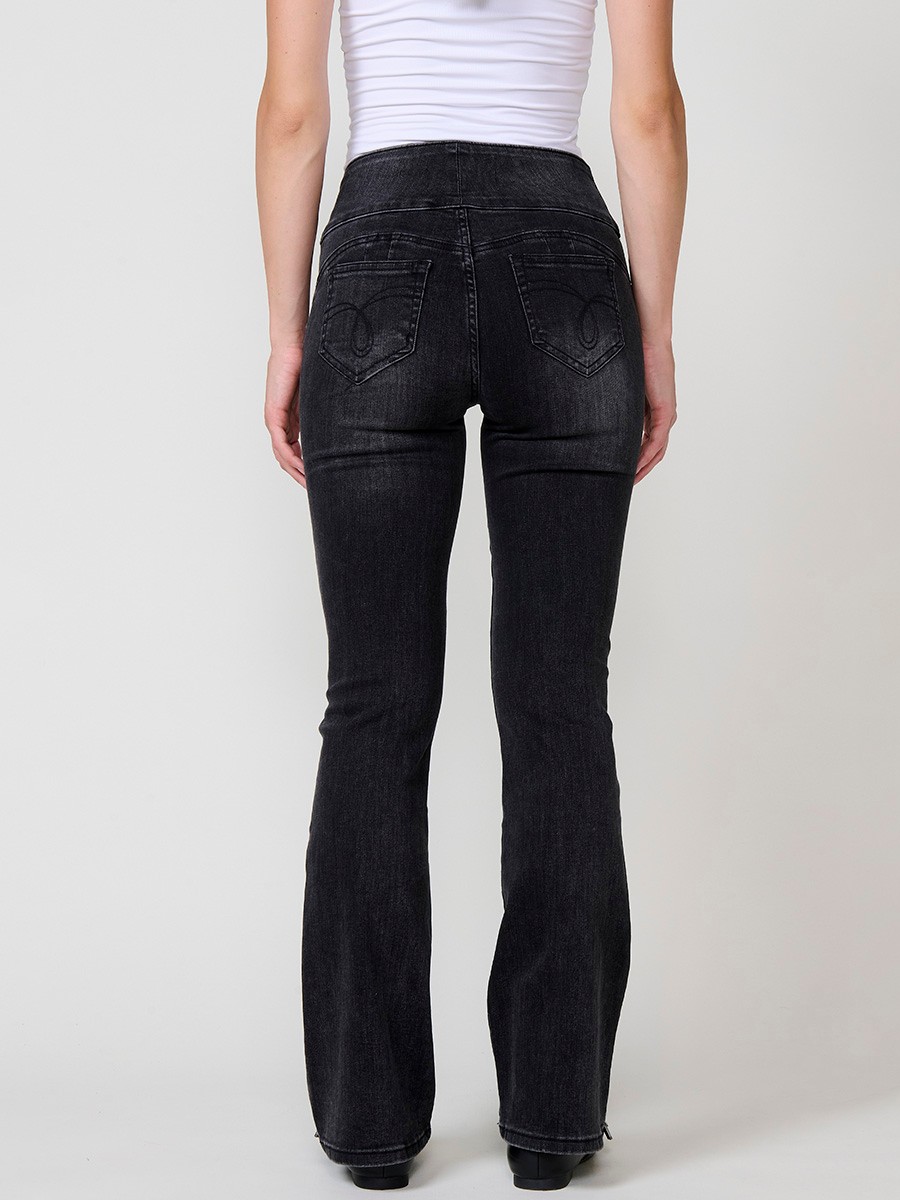 Women’s black corset bootcut jeans with shiny studs and high waist 4