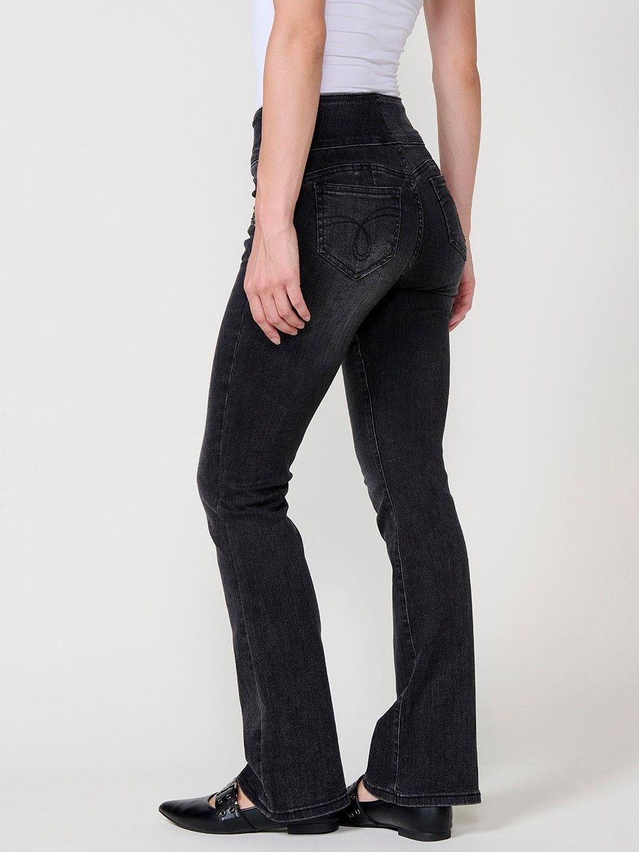 Women’s black corset bootcut jeans with shiny studs and high waist 5