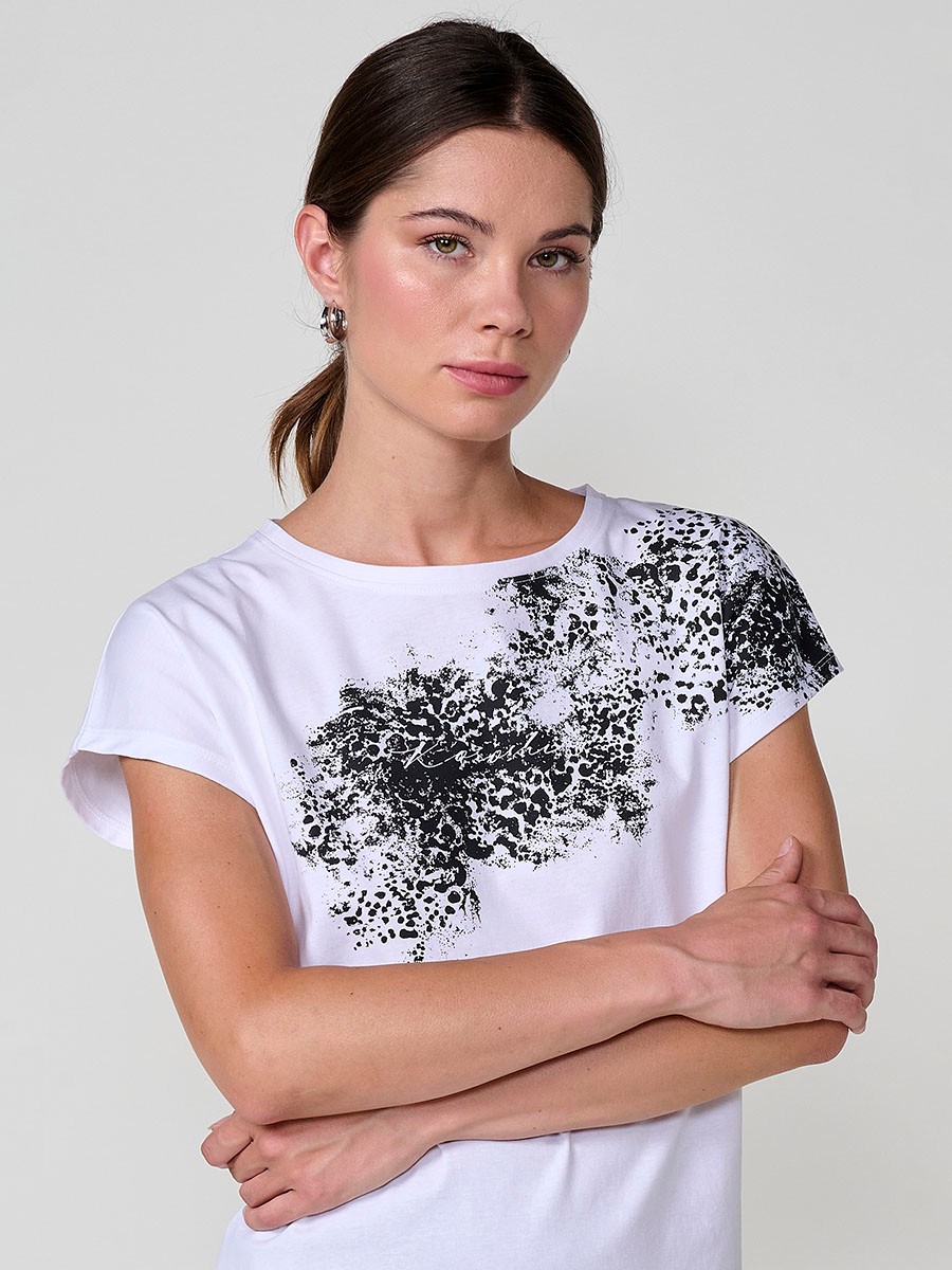 Women’s white cotton T-shirt with animal print and shiny details 5