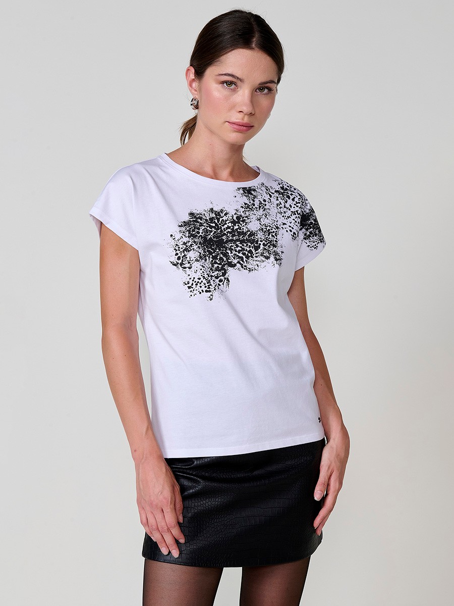Women’s white cotton T-shirt with animal print and shiny details 8